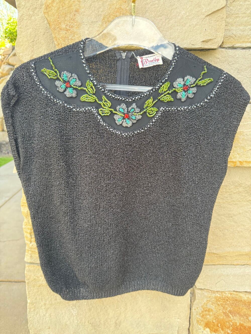 Vintage 1960s Bradley Beaded Knit Top – Hand Embellished Floral